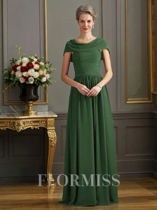 A-Line/Princess Scoop Floor-Length Chiffon Mother of the Bride Dresses With Pleats