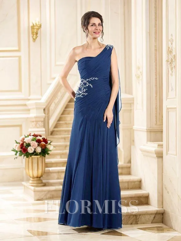 Sheath/Column One-Shoulder Floor-Length Chiffon Mother of the Bride Dresses