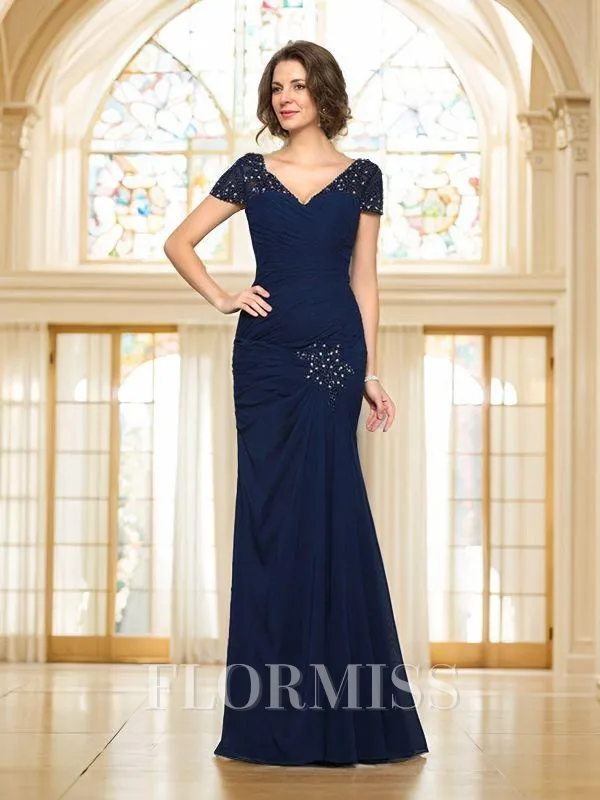 Trumpet/Mermaid V-neck Floor-Length Chiffon Mother of the Bride Dresses With Beading
