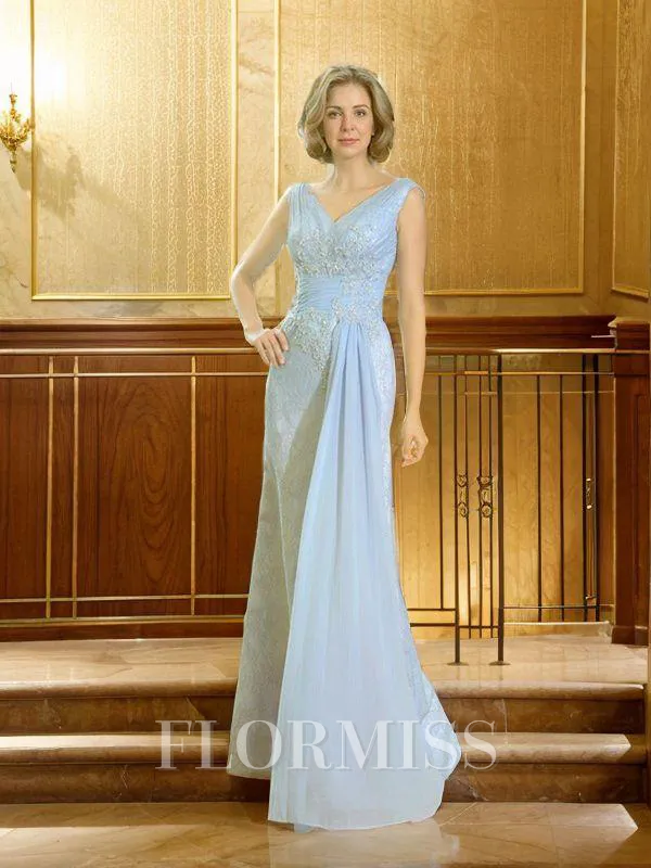 Sheath/Column V-neck Floor-Length Lace Mother of the Bride Dresses With Appliques Lace