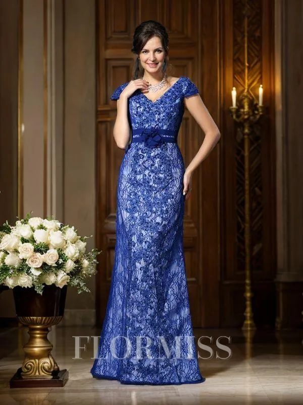 Trumpet/Mermaid V-neck Floor-Length Satin Mother of the Bride Dresses With Appliques Lace