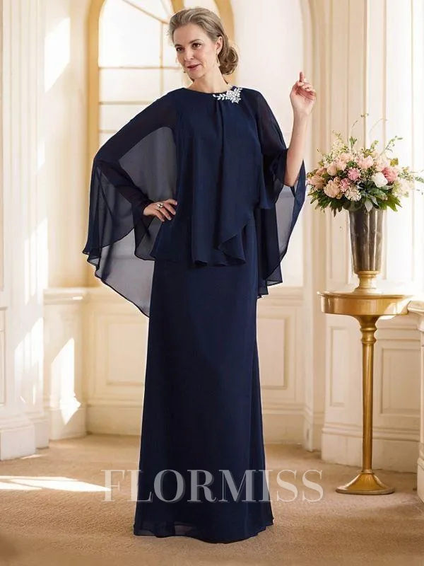 A-Line/Princess High Neck Floor-Length Chiffon Mother of the Bride Dresses