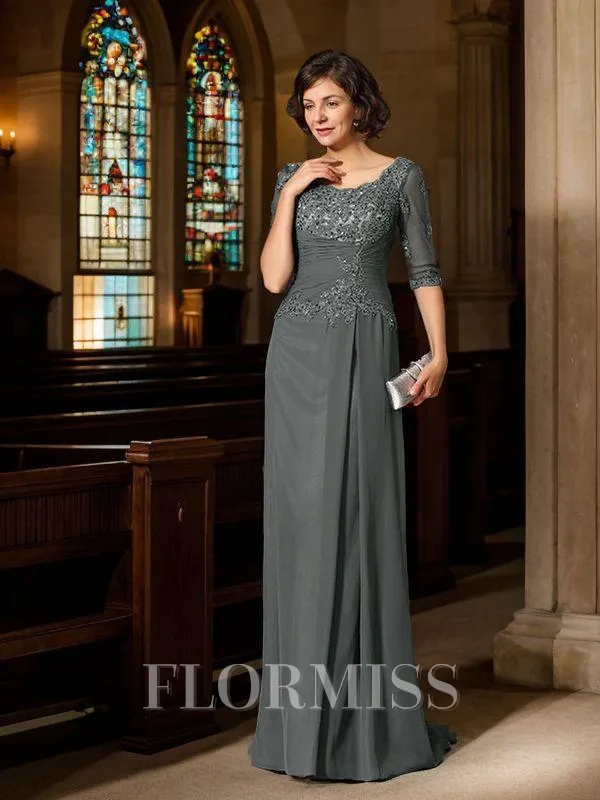 A-Line/Princess Scoop Floor-Length Chiffon Mother of the Bride Dresses With Appliques Lace