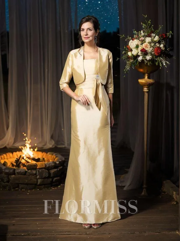 Sheath/Column Straps Ankle-Length Taffeta Mother of the Bride Dresses With Bow