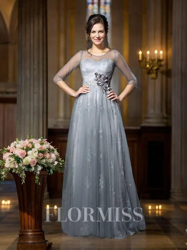 A-Line/Princess Scoop Floor-Length Satin Mother of the Bride Dresses With Lace
