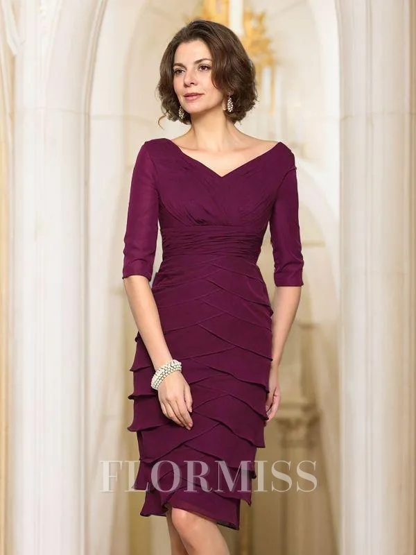 Sheath/Column V-neck Knee-Length Chiffon Mother of the Bride Dresses