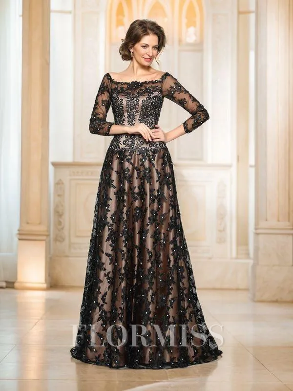 A-Line/Princess Off-the-Shoulder Court Train Satin Mother of the Bride Dresses With Lace