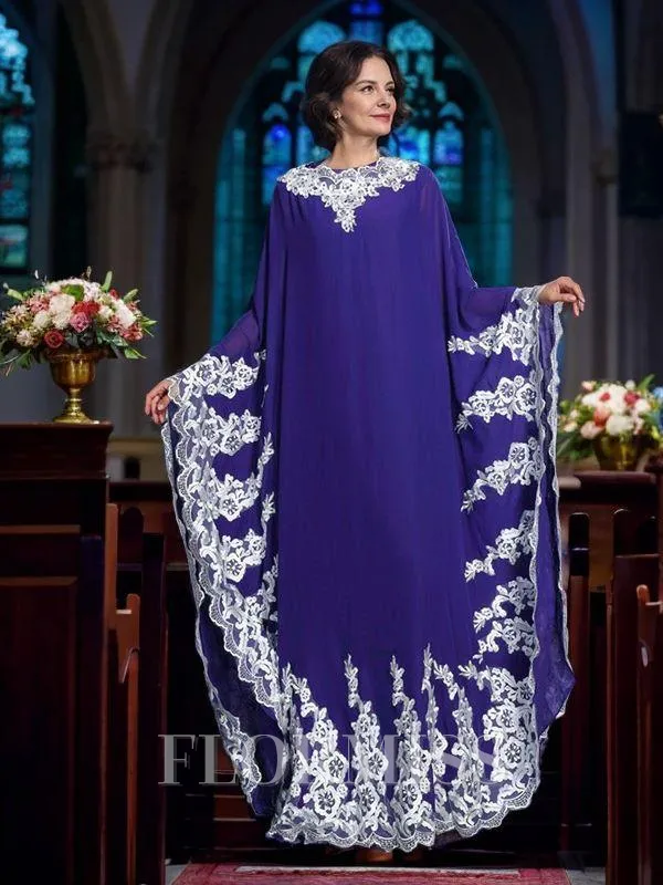 A-Line/Princess Scoop Floor-Length Chiffon Mother of the Bride Dresses With Appliques Lace