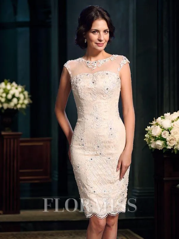 Sheath/Column Sheer Neck Short/Mini Lace Mother of the Bride Dresses With Lace