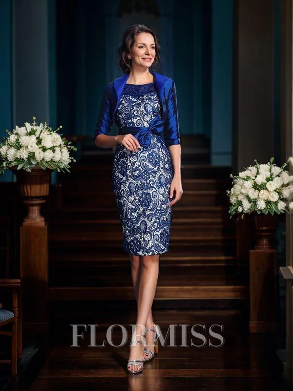 Sheath/Column Scoop Short/Mini Taffeta Mother of the Bride Dresses With Bow