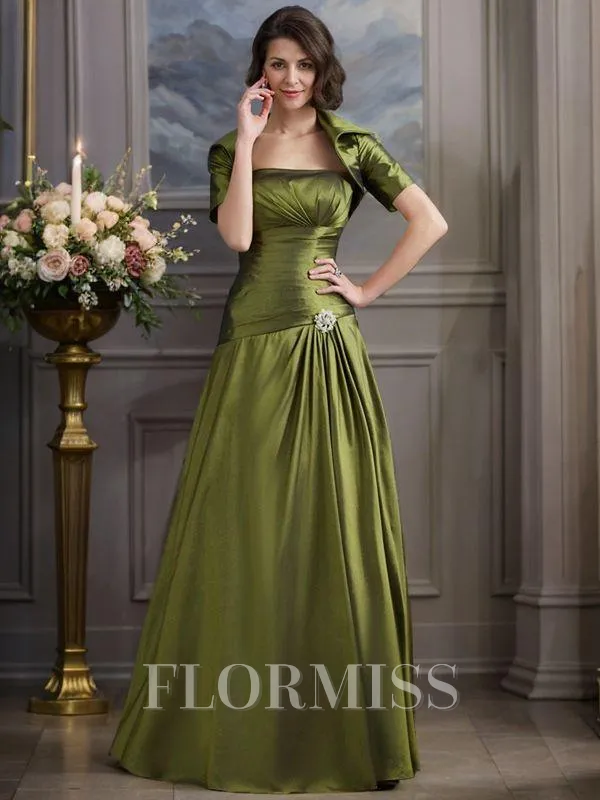 A-Line/Princess Strapless Floor-Length Taffeta Mother of the Bride Dresses With Beading