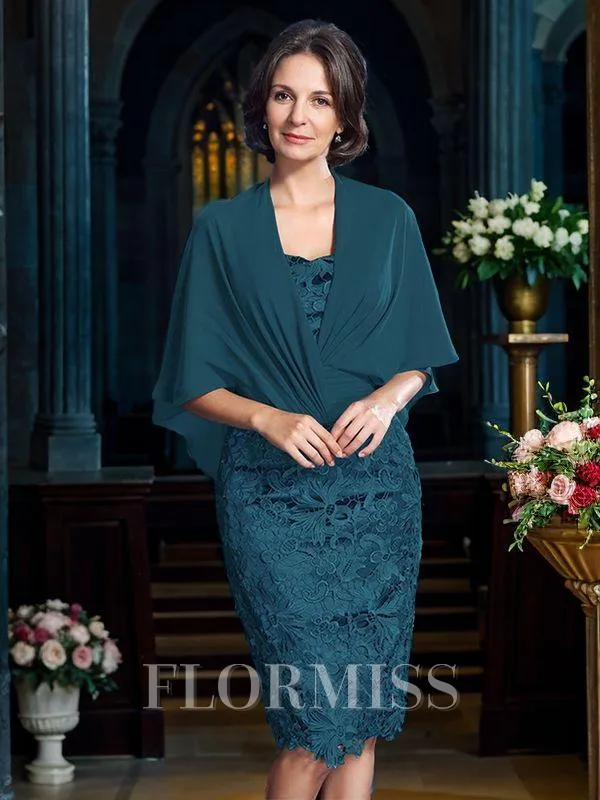 Sheath/Column Strapless Knee-Length Lace Mother of the Bride Dresses With Lace