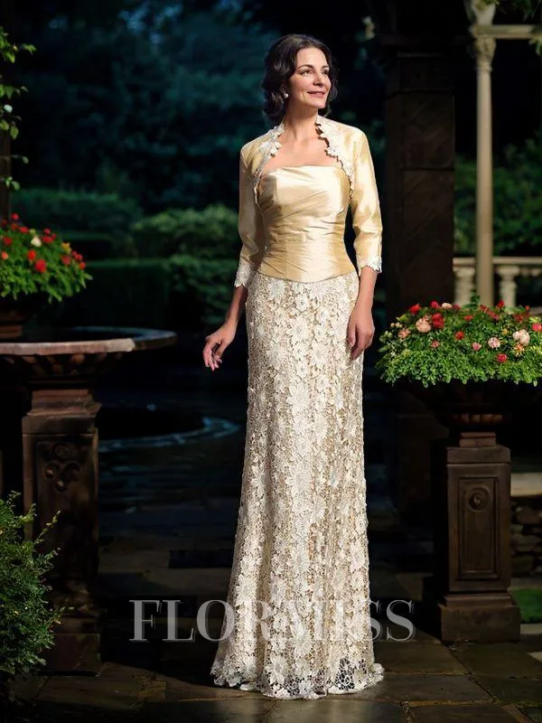 A-Line/Princess Strapless Floor-Length Lace Mother of the Bride Dresses With Lace