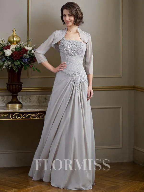 A-Line/Princess One-Shoulder Floor-Length Chiffon Mother of the Bride Dresses With Beading