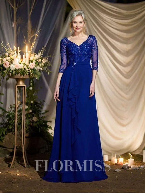 A-Line/Princess V-neck Floor-Length Chiffon Mother of the Bride Dresses With Sequin