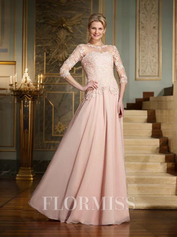A-Line/Princess Scoop Floor-Length Chiffon Mother of the Bride Dresses With Appliques Lace