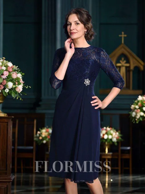 A-Line/Princess Jewel Knee-Length Chiffon Mother of the Bride Dresses With Lace