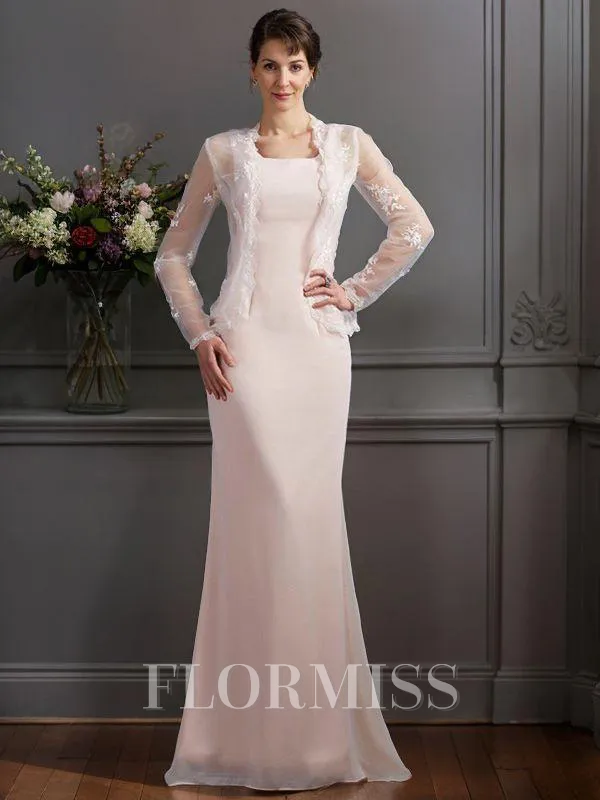 Sheath/Column Square Floor-Length Chiffon Mother of the Bride Dresses