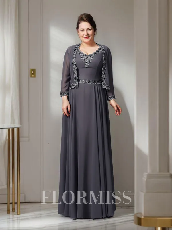 A-Line/Princess Straps Floor-Length Chiffon Mother of the Bride Dresses With Lace