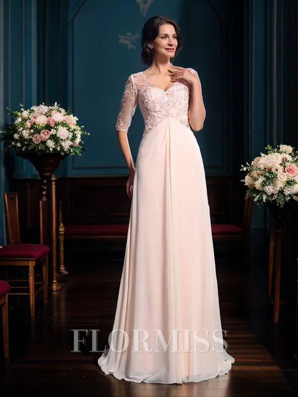 A-Line/Princess V-neck Floor-Length Chiffon Mother of the Bride Dresses With Beading