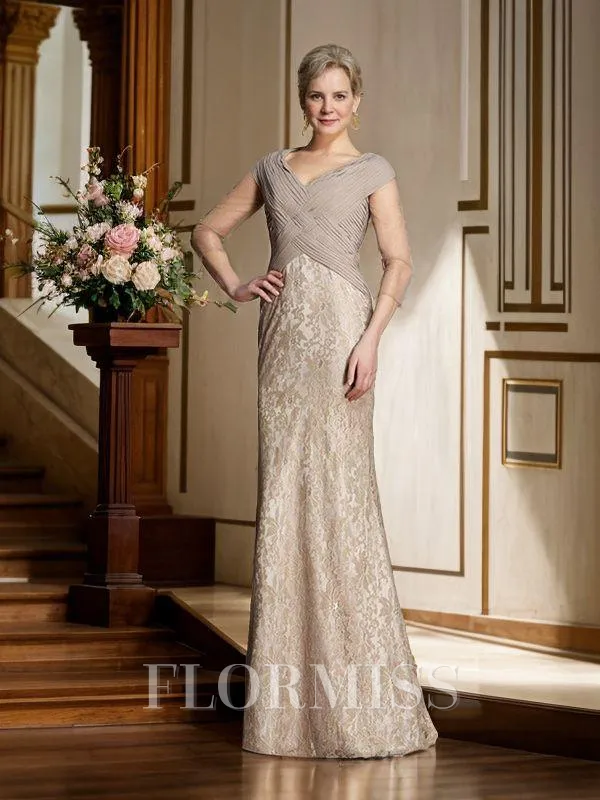Sheath/Column V-neck Floor-Length Chiffon Mother of the Bride Dresses With