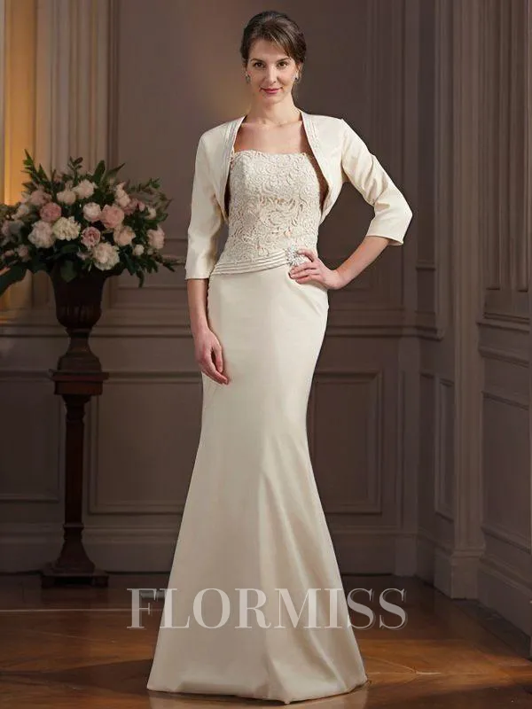 Sheath/Column Square Floor-Length Silk Like Satin Mother of the Bride Dresses With Lace