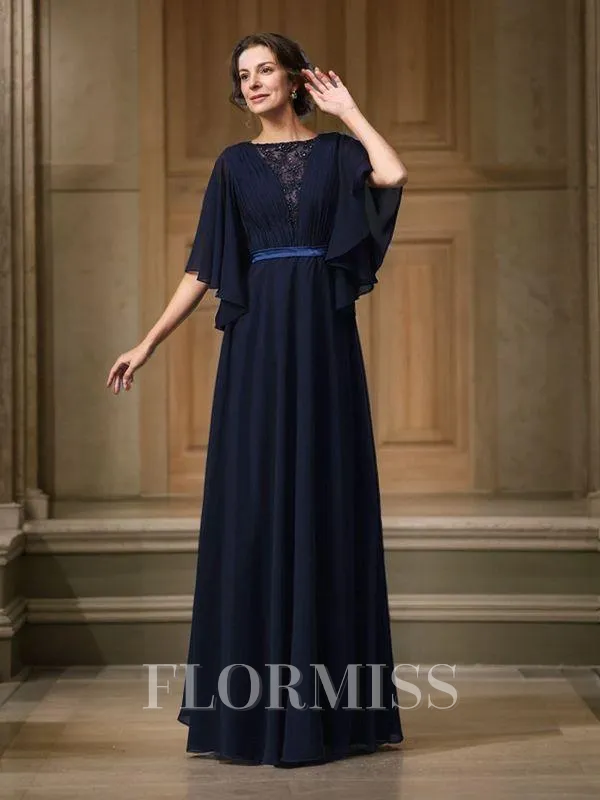 A-Line/Princess Scoop Floor-Length Chiffon Mother of the Bride Dresses With Beading