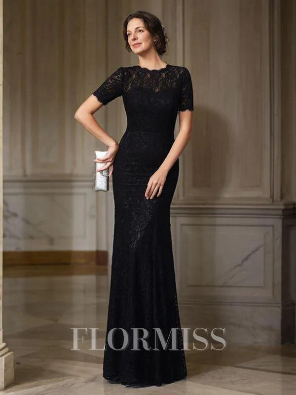 Sheath/Column Jewel Floor-Length Silk Like Satin Mother of the Bride Dresses With Lace