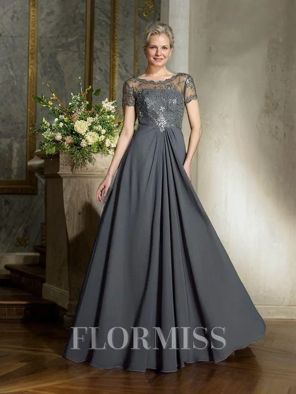 A-Line/Princess Scoop Floor-Length Chiffon Mother of the Bride Dresses With Appliques Lace