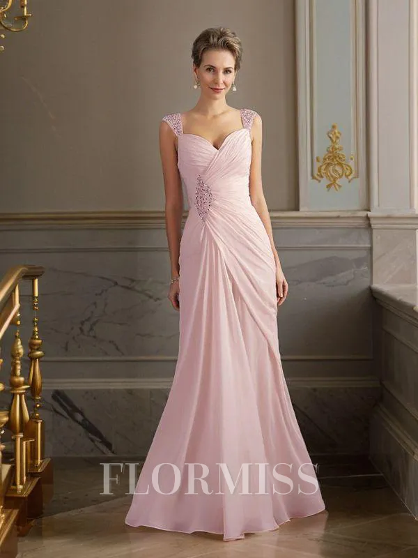 Sheath/Column Straps Floor-Length Chiffon Mother of the Bride Dresses With Beading