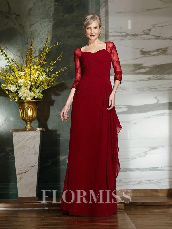 Sheath/Column Sweetheart Floor-Length Chiffon Mother of the Bride Dresses With Lace