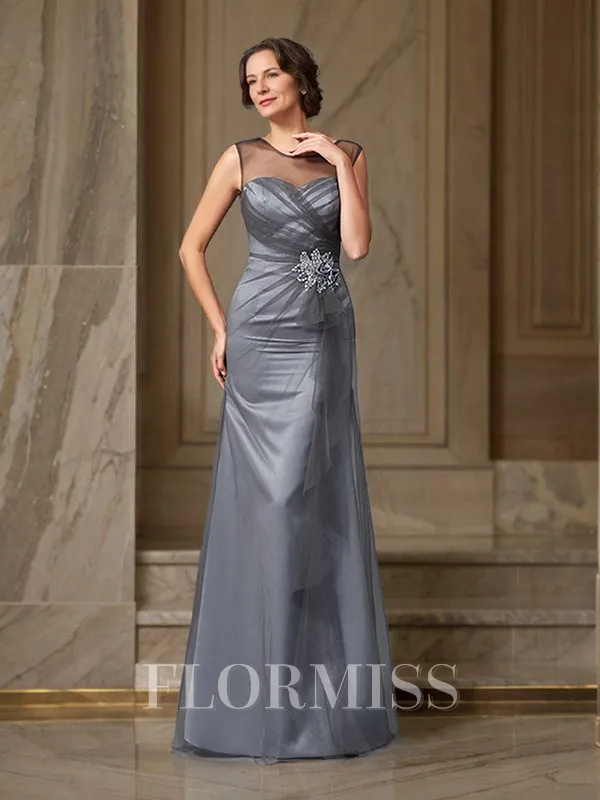 Sheath/Column Scoop Floor-Length Net Mother of the Bride Dresses With Beading