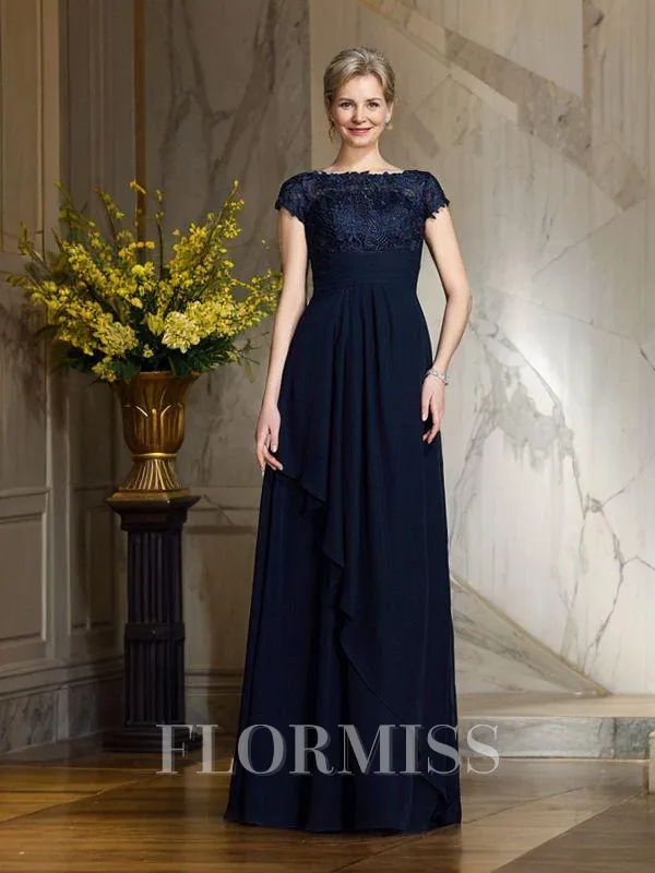 A-Line/Princess Bateau Floor-Length Chiffon Mother of the Bride Dresses With Appliques Lace