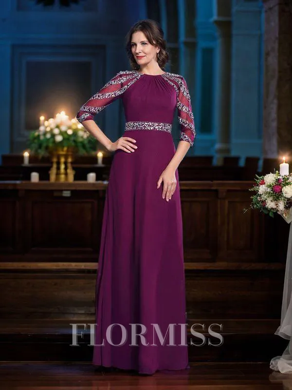 A-Line/Princess Scoop Floor-Length Chiffon Mother of the Bride Dresses With Beading