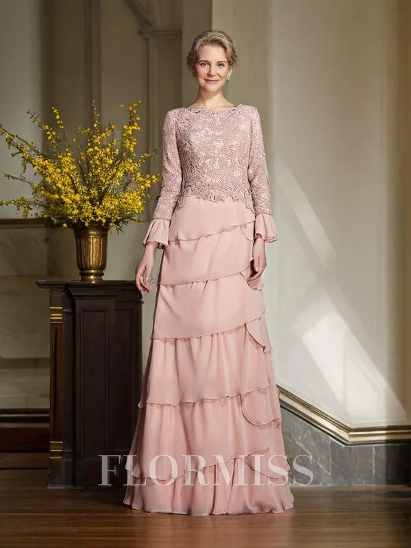 Sheath/Column Scoop Floor-Length Chiffon Mother of the Bride Dresses With Ruffles