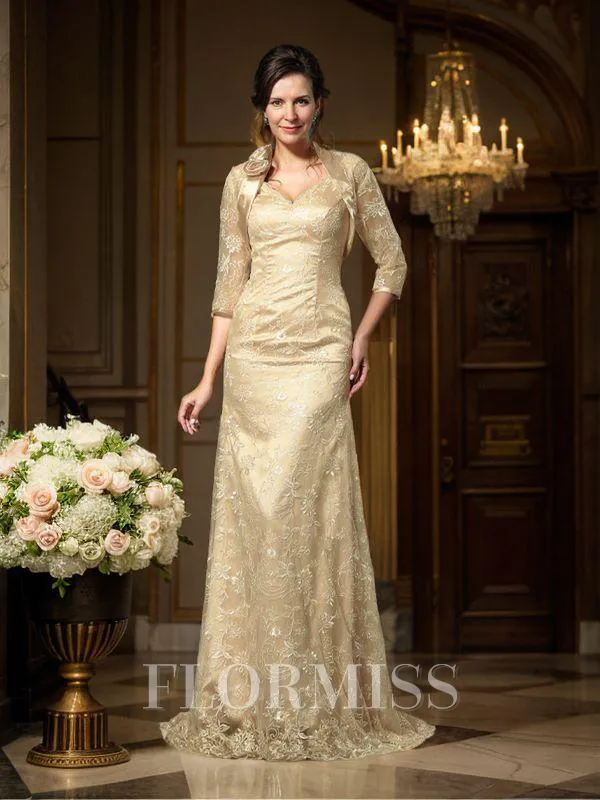 A-Line/Princess V-neck Floor-Length Lace Mother of the Bride Dresses With Lace