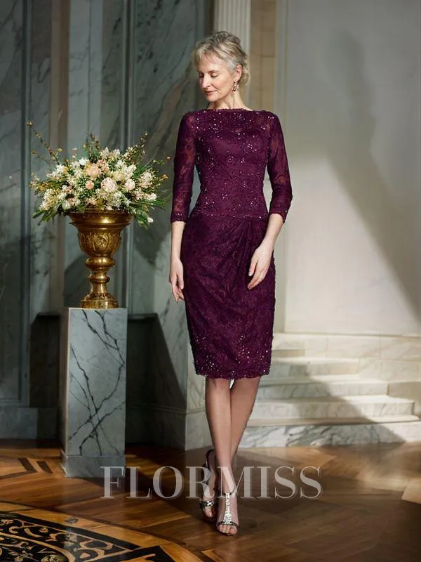 Sheath/Column Bateau Knee-Length Lace Mother of the Bride Dresses With Lace