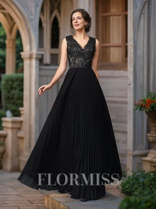 A-Line/Princess V-neck Floor-Length Chiffon Mother of the Bride Dresses With Lace