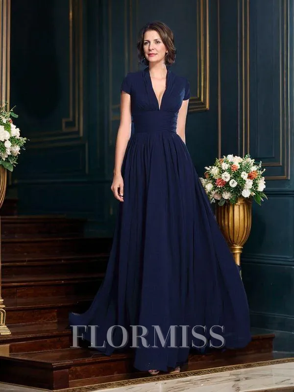 A-Line/Princess V-neck Floor-Length Chiffon Mother of the Bride Dresses With Appliques Lace