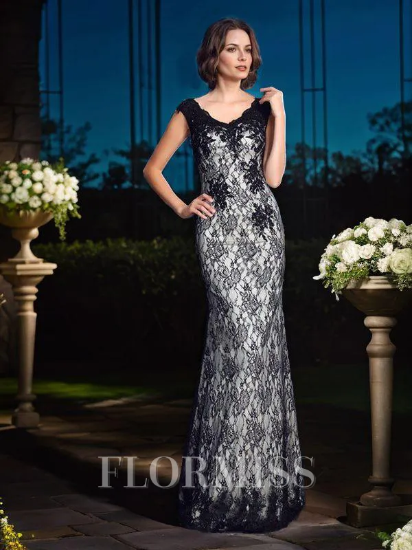 Sheath/Column V-neck Floor-Length Satin Mother of the Bride Dresses With Lace