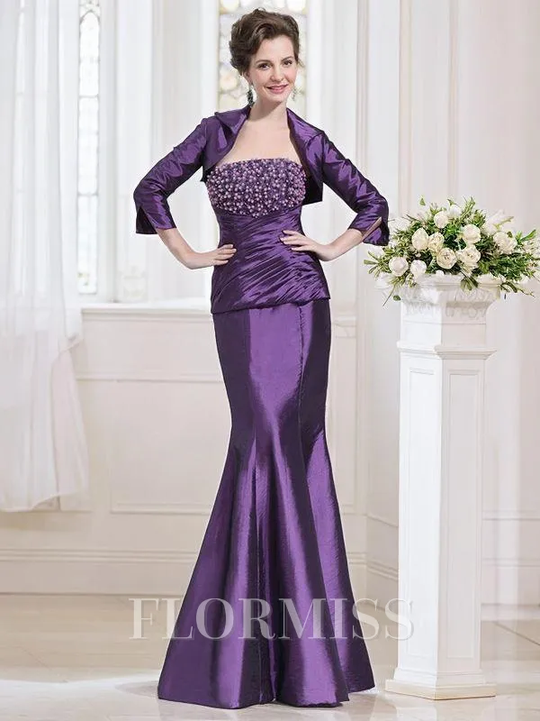 Trumpet/Mermaid Strapless Floor-Length Taffeta Mother of the Bride Dresses With Beading