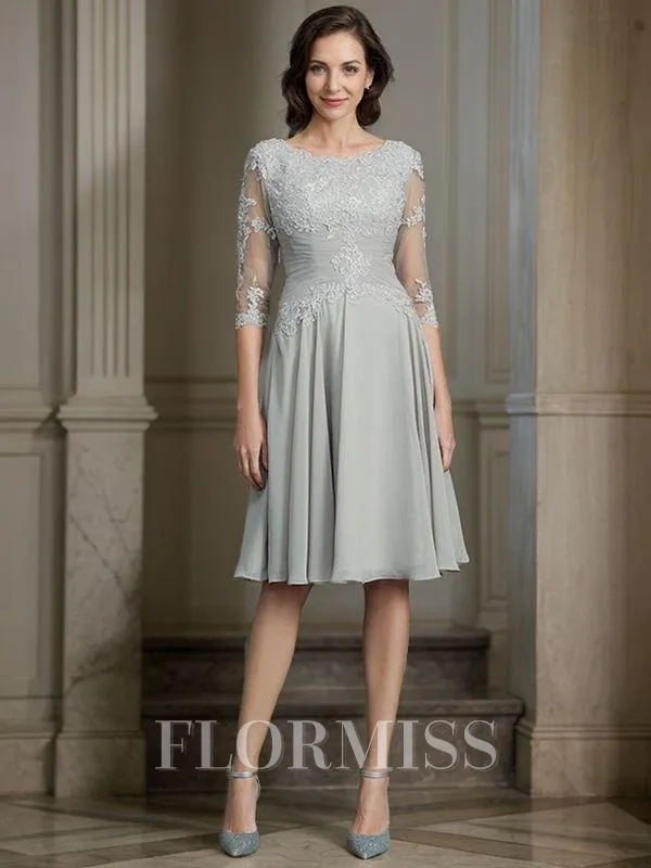 A-Line/Princess Scoop Knee-Length Chiffon Mother of the Bride Dresses With Appliques Lace