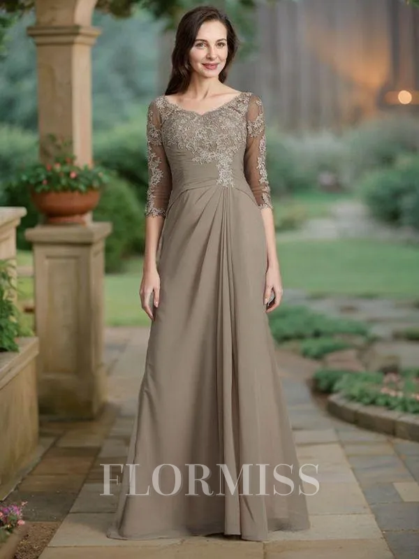 A-Line/Princess Scoop Floor-Length Chiffon Mother of the Bride Dresses With Appliques Lace