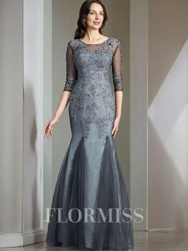 Sheath/Column Scoop Floor-Length Tulle Mother of the Bride Dresses With Appliques Lace