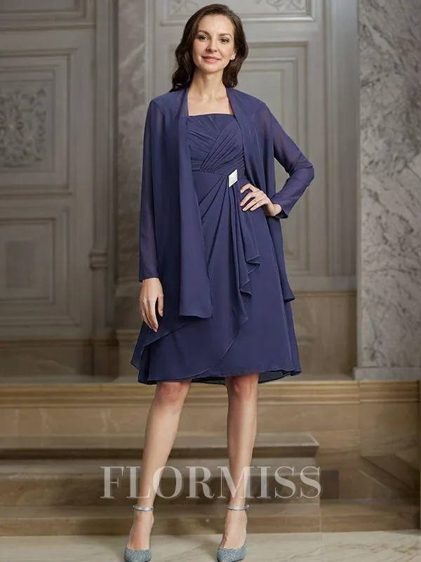 Sheath/Column Straps Knee-Length Chiffon Mother of the Bride Dresses