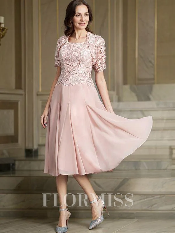 A-Line/Princess Scoop Tea-Length Chiffon Mother of the Bride Dresses