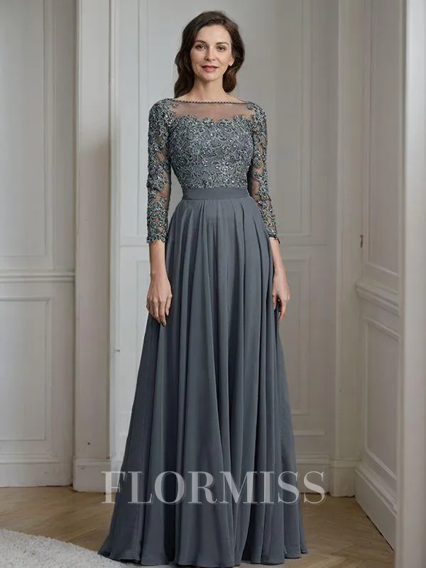 A-Line/Princess Bateau Floor-Length Chiffon Mother of the Bride Dresses