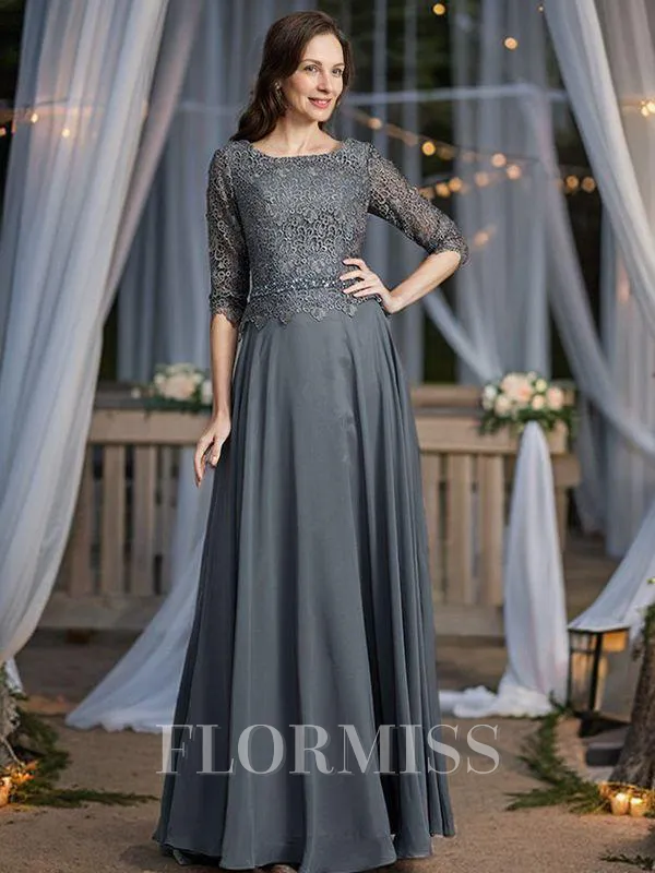 A-Line/Princess Scoop Floor-Length Chiffon Mother of the Bride Dresses