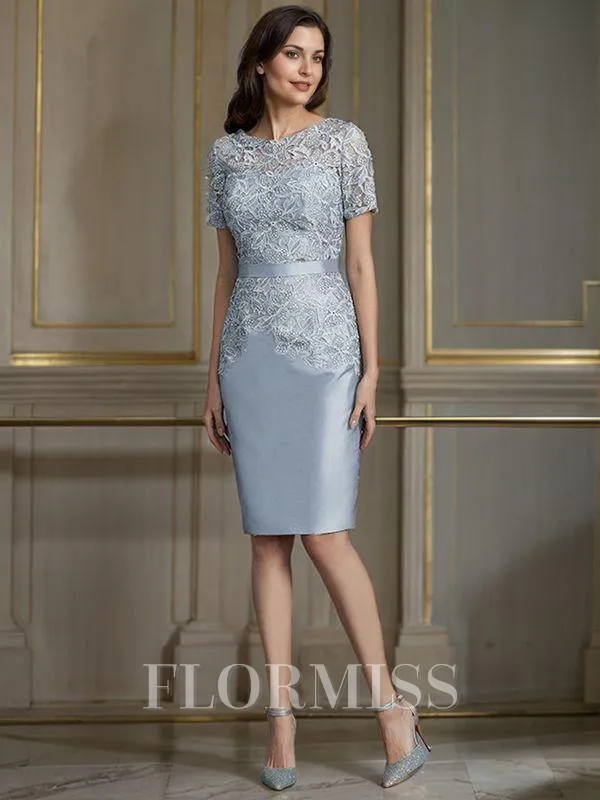 Sheath/Column Scoop Knee-Length Taffeta Mother of the Bride Dresses