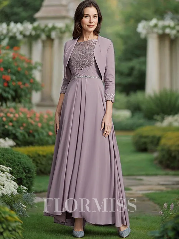 A-Line/Princess Scoop Asymmetrical Chiffon Mother of the Bride Dresses